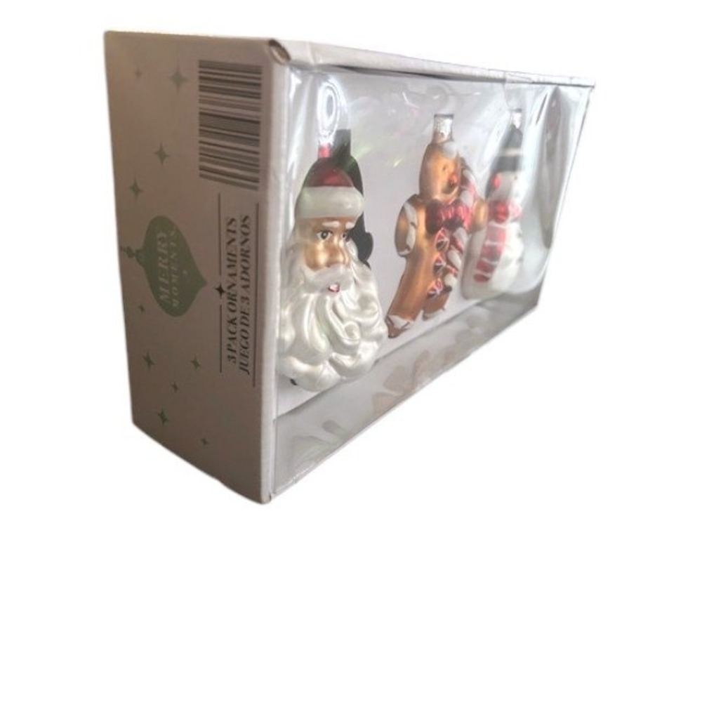 Merry Moments Christmas Ornaments 3pc Set 4x2 Santa Snowman Gingerbread Festive - Picture 10 of 11